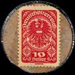 Timbre-monnaie J. Wiegele - 10 heller rouge sur fond marbr - revers