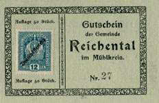 Timbre-monnaie (gutschein) Reichental im Muehlkreis - 12 heller sur carton tamponné type 2 - n°27 - face