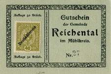 Biefmarkengeld Reichental - 40 heller n°27 - timbre-monnaie - encased stamp - gutschein - front