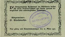Biefmarkengeld Reichental - 1 krone n°27 - timbre-monnaie - encased stamp - gutschein - back