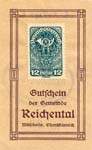Timbre-monnaie (gutschein) Reichental im Muehlkreis - 12 heller bleu sur papier tamponné - face