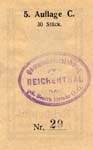 Biefmarkengeld Reichental - 12 heller bleu 5 C - timbre-monnaie - encased stamp - gutschein - back