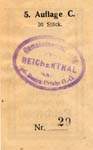 Timbre-monnaie (gutschein) Reichental im Muehlkreis - 15 heller jaune sur papier tamponné série 5C - dos
