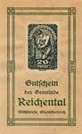 Timbre-monnaie (gutschein) Reichental im Muehlkreis - 20 heller gris sur papier tamponné - face