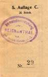 Timbre-monnaie (gutschein) Reichental im Muehlkreis - 50 heller bleu-noir sur papier tamponné série 5C - dos