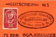 Biefmarkengeld Schenkenfelden - 40 heller B - timbre-monnaie - encased stamp - gutschein - front