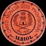 Timbre-monnaie de fantaisie - Albiol - 1937 - Espagne - carton moneda