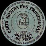 Timbre-monnaie de fantaisie - Ametlla de Mar - 1937 - Espagne - carton moneda