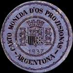 Timbre-monnaie de fantaisie - Argentona - 1937 - Espagne - carton moneda