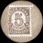Carton moneda Barcelona 1936 - 5 centimos - timbre-monnaie de fantaisie - Espagne - revers