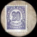 Carton moneda Barcelona 1936 - 20 centimos - timbre-monnaie de fantaisie - Espagne - revers