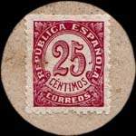 Timbre-monnaie Cadiz 1936 - carton moneda - 25 centimos - revers