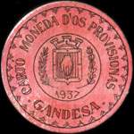 Carton moneda Gandesa 1937 - 45 centimos - timbre-monnaie de fantaisie - Espagne - avers