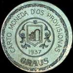 Carton moneda Graus - 1937 - 10 centimos - timbre-monnaie de fantaisie - Espagne - avers