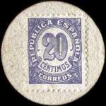 Carton moneda Linares - 1937 - 20 centimos - timbre-monnaie de fantaisie - Espagne - revers