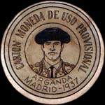 Timbre-monnaie de fantaisie - Arganda - Madrid - 1937 - Espagne - carton moneda