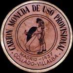 Timbre-monnaie de fantaisie - Collado - Villalba - Madrid - 1937 - Espagne - carton moneda
