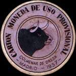 Timbre-monnaie de fantaisie - Colmenar de Oreja - Madrid - 1937 - Espagne - carton moneda