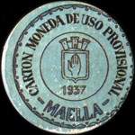 Carton moneda Maella - 1937 - 20 centimos - timbre-monnaie de fantaisie - Espagne - avers
