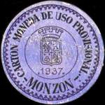Carton moneda Monzon - 1937 - 45 centimos - timbre-monnaie de fantaisie - Espagne - avers