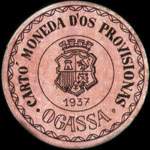 Carton moneda Ogassa - 1937 - 1 centimo - timbre-monnaie de fantaisie - Espagne - avers