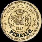 Carton moneda Perello - 1937 - 5 centimos - timbre-monnaie de fantaisie - Espagne - avers