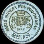 Carton moneda Reus - 1937 - 60 centimos - timbre-monnaie de fantaisie - Espagne - avers