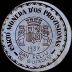 Timbre-monnaie de fantaisie - San Feliu de Guixols - 1937 - Espagne - carton moneda