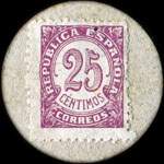Carton moneda Totana - 1937 - 25 centimos - timbre-monnaie de fantaisie - Espagne - revers