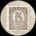 Carton moneda Valls - 1937 - 5 centimos - timbre-monnaie de fantaisie - Espagne - revers