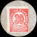 Carton moneda Valls - 1937 - 30 centimos - timbre-monnaie de fantaisie - Espagne - revers