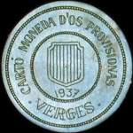 Carton moneda Verges - 1937 - 20 centimos - timbre-monnaie de fantaisie - Espagne - avers