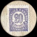 Carton moneda Villassar de Mar - 1937 - 20 centimos - timbre-monnaie de fantaisie - Espagne - revers