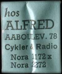 Timbre-monnaie Hos Alfred - Aaboulev. 78 - Cykler & Radio - Nora 1172 x - Nora 2272 - Danemark