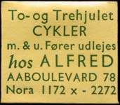 Timbre-monnaie To-og Trehjulet Cykler m. & u. Fører udlejes hos Alfred - aaboulevard 78 - Nora 1172 x - 2272 - Danemark