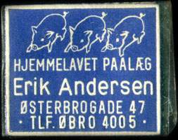 Timbre-monnaie Hjemmelavet Paalg - Erik Andersen - sterbrogade 47 - Tlf. bro 4005 - 1 øre sur fond bleu - Danemark - avers