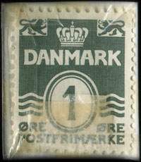 Timbre-monnaie Bøger - købes - byttes - sœlges - Blaagaardsg 53 - 1 øre sur fond bleu, jaune et dor - Danemark - revers
