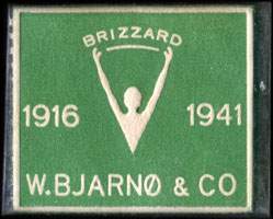 Timbre-monnaie Brizzard - 1916-1941 - W. Bjarnø & Co - 1 øre sur fond vert - texte blanc