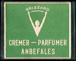 Timbre-monnaie Brizzard - Cremer - Parfumer - Anbefales - 1 øre sur fond vert - texte blanc