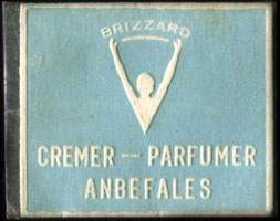 Timbre-monnaie Brizzard -  Cremer - Parfumer - Anbefales - 1 øre sur fond bleu - texte blanc