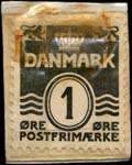 Timbre-monnaie Fiedler - 1 øre sur carton blanc - fond bleu - Danemark - revers