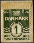 Timbre-monnaie Fiedler - 1 øre sur carton blanc - fond orange - Danemark - revers