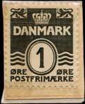 Timbre-monnaie Fiedler - 1 øre sur carton blanc - fond rouge - Danemark - revers