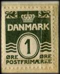 Timbre-monnaie Fiedler - 1 øre sur carton blanc - fond vert - Danemark - revers