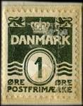 Timbre-monnaie Original Globe SKO - 1 øre sur carton blanc - fond bleu - Danemark - revers