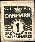 Timbre-monnaie Original Globe SKO - 1 øre sur carton blanc - fond marron - Danemark - revers