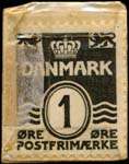 Timbre-monnaie Kamma - trikotage - 1 øre sur carton blanc - fond rouge - Danemark - revers