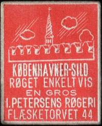 Timbre-monnaie Kbenhavner-Sild rget enkelt vis en gros I. Petersens Rgeri - Flsketorvet 44 - 1 re sur fond rouge - Danemark - avers