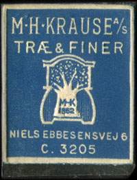 Timbre-monnaie M.H. Krause A/S Tr & Finer - Niels Ebbesensvej 6 - C. 3205 - 1 øre sur carton bleu - Danemark - avers