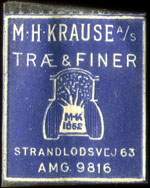 Timbre-monnaie M.H. Krause A/S Træ & Finer - Strandlodsvej 63 - AMG. 9816 - carton bleu - Danemark